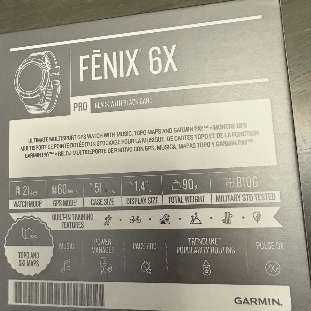 Garmin Fenix 6x Pro Black Smartwatch with Silicone Band - Picture 8 of 8
